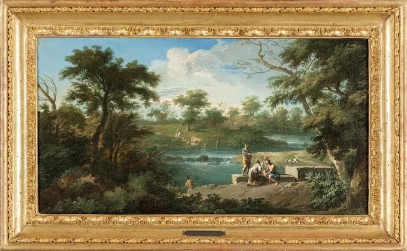 Paesaggio laziale con pastori presso una fonte